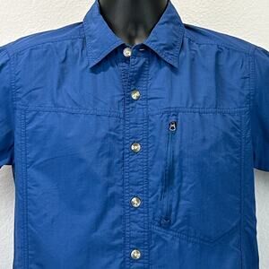 ExOfficio Button Front Shirt Hiking Hiker Fisherman Fishing Vented Blue S Small
